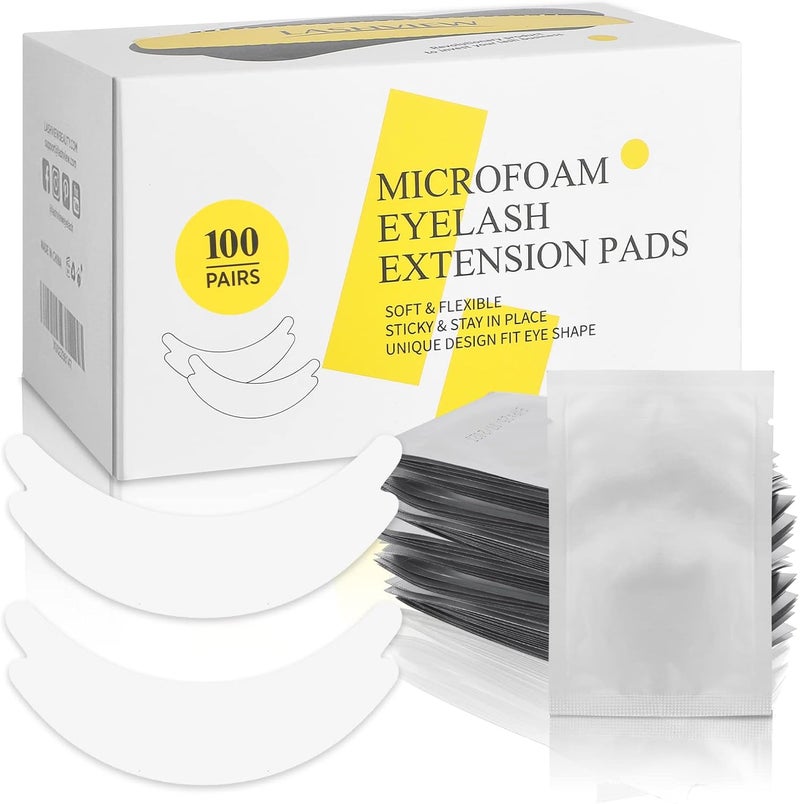 LASHVIEW 100 Pairs Eye Pads Lash Extensions Under Eye Pads Kit for Eyelash Extension Microfoam Eye Pads Lash Extension Lint Free Fit Most Eye Shape Stick WellHypoallergenicWaterproof