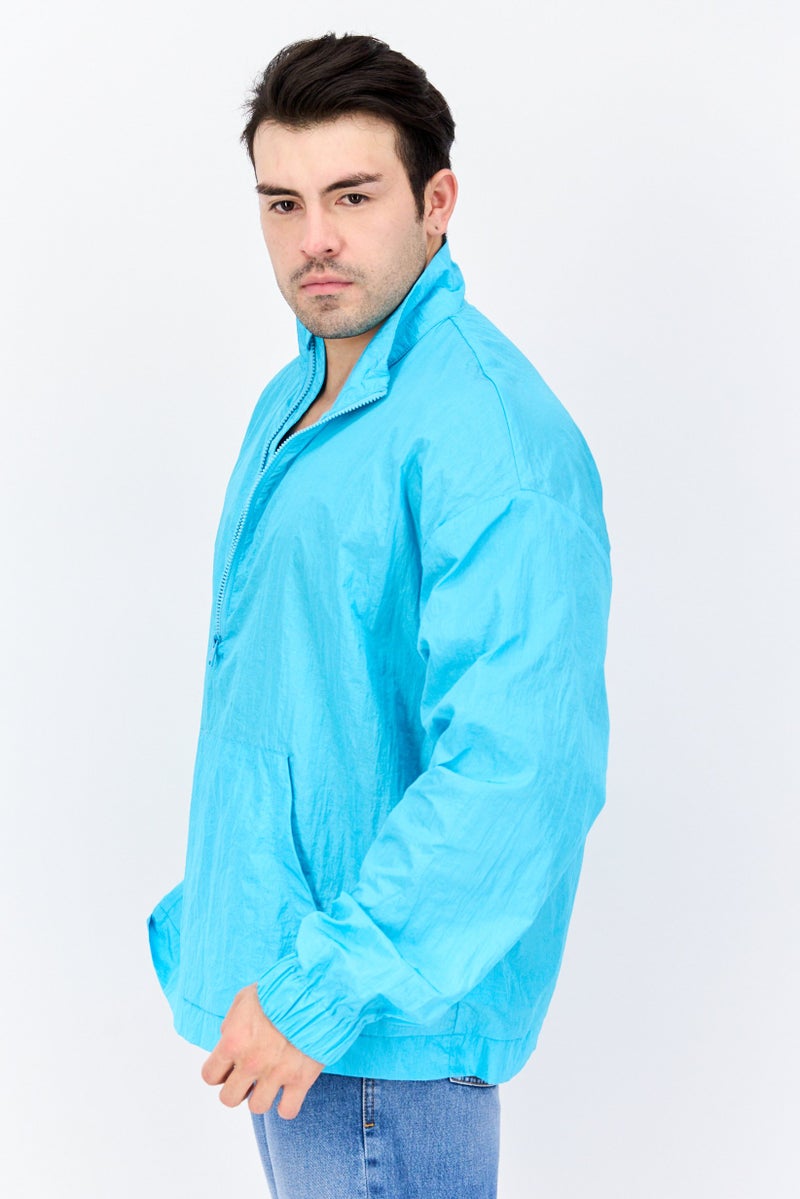 royalty Men Solid Windbreaker Jacket, Turquoise  - Image 4