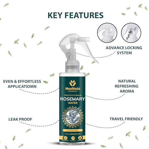 Moolveda Rosemary Water Spray For Hair Care | Rosemary Hair Mist | Adds Shine | Helps Reduce Hairfall | Strengthens Hair | Suitable For All Hair Types, 200ml - Image 4