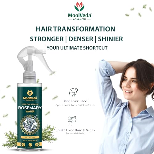Moolveda Rosemary Water Spray For Hair Care | Rosemary Hair Mist | Adds Shine | Helps Reduce Hairfall | Strengthens Hair | Suitable For All Hair Types, 200ml - Image 3