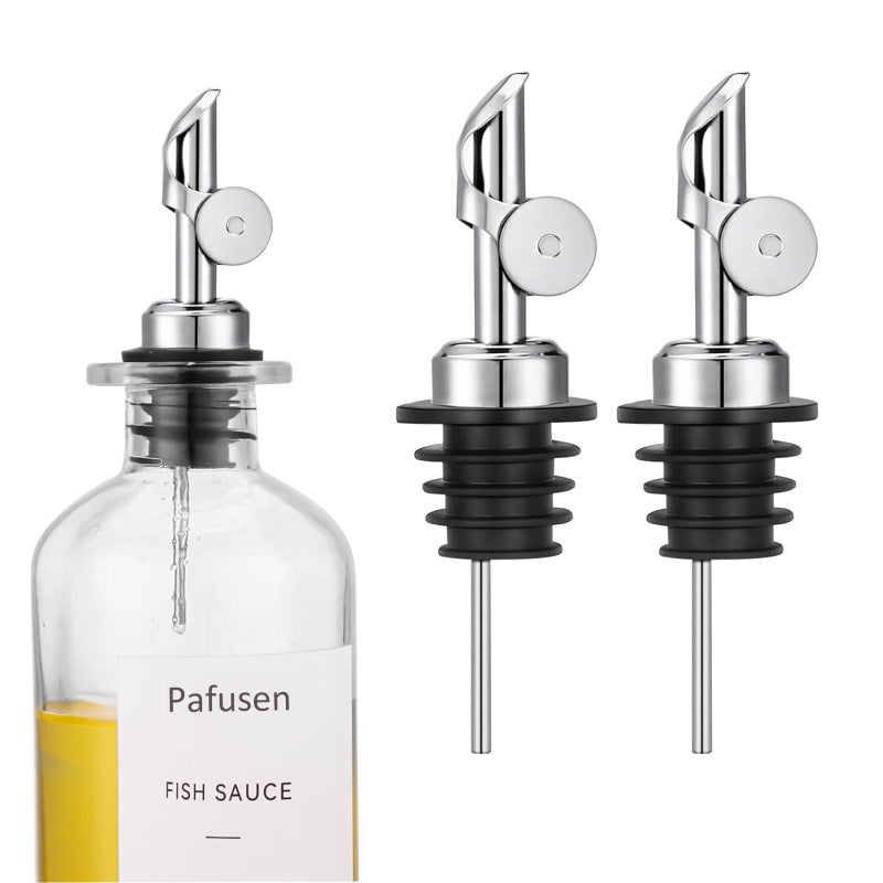 Pafusen 2 Pack Auto Flip Olive Oil Dispenser Spout Liquor Pour Spout Oil Dispenser Top Easily Turn Your Bottles into Dispensers for Liquor Vinegar Oils Weighted Pourer Silvers
