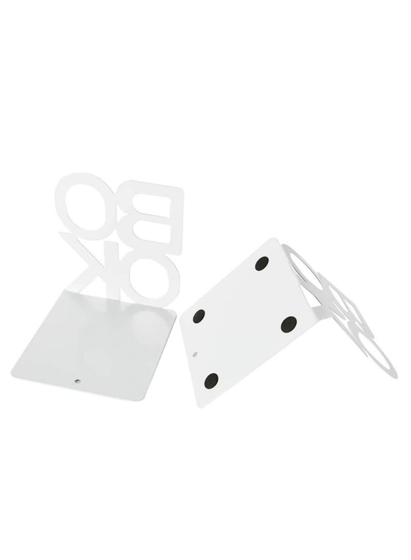 Oasisgalore 1 Pair Decorative Metal Book Ends Supports for Bookrack Desk Books Book Shelf Holder，Unique Design(White) - Image 4