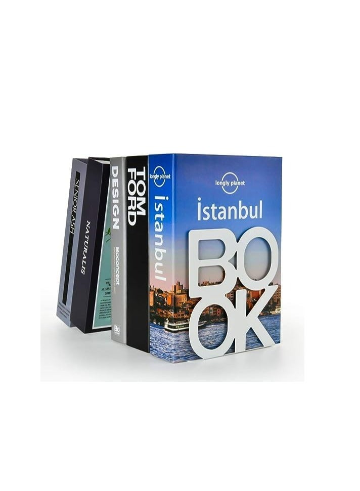 Oasisgalore 1 Pair Decorative Metal Book Ends Supports for Bookrack Desk Books Book Shelf Holder，Unique Design(White) - Image 3