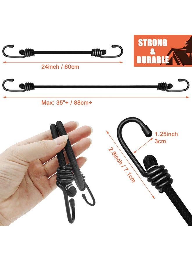 Cerpourt 24" Heavy Duty Bungee Cords with Hooks, Black 4 Pack Industrial Grade Heavy Duty Straps Outdoor for Bikes, Tie Downs, Camping & Cars,Bungee Cord Tie Downs - Image 2
