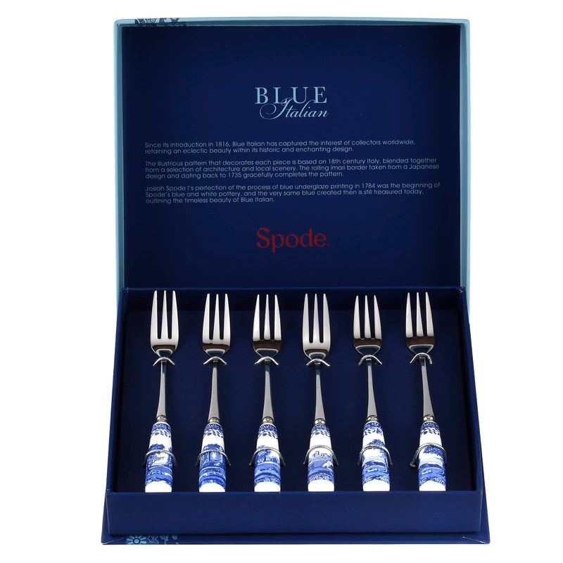 Spode Blue Italian Collection Pastry Forks, Set of Six, Stainless Steel Fork, Porcelain Handle, 6-Inch Salad, Spaghetti, Appetizer, and Dessert Fork, Hand Wash - Image 3