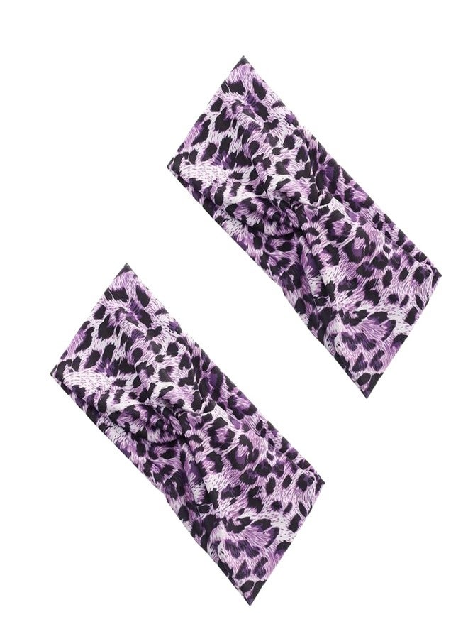 WLngtv 2 Pcs Purple Fashion Women Leopard Print Cross Elastic Headband Gym Hairband Hair Women's Fashion Headbands, Hair Accessories - Image 1