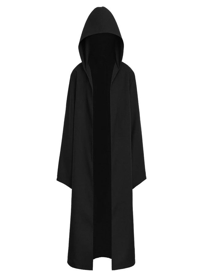 Prebene Kids Knight Robe Hooded Cloak, Halloween Costume for Boys Cosplay 3-14 Years - Ranger Wizard Elven Hooded Cape Robe (Black, XS) - Image 1