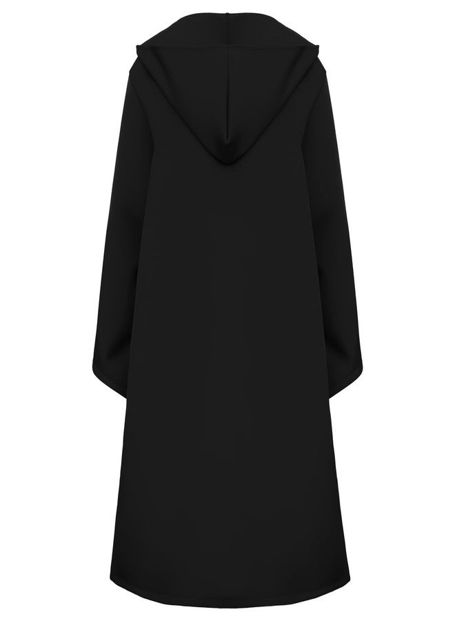 Prebene Kids Knight Robe Hooded Cloak, Halloween Costume for Boys Cosplay 3-14 Years - Ranger Wizard Elven Hooded Cape Robe (Black, XS) - Image 3
