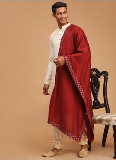 Men's Cream Viscose Kurta, Pyjama & Dupatta Set