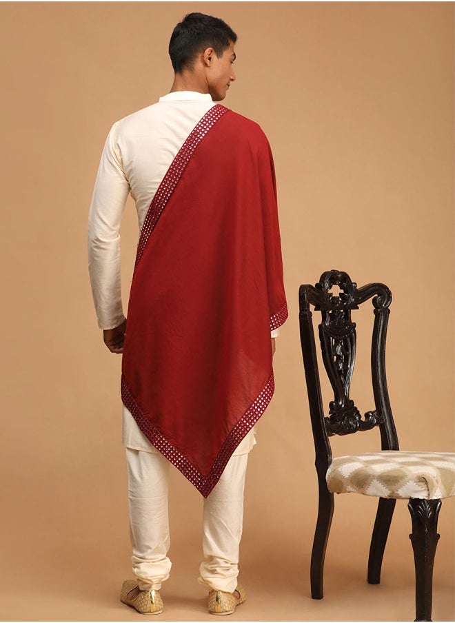 PRASHA - Men's Cream Viscose Kurta, Pyjama & Dupatta Set - Image 1