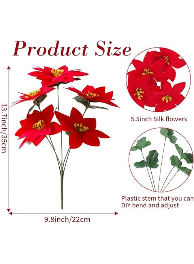6 Pack Poinsettias Artificial Christmas Flowers - Image 2