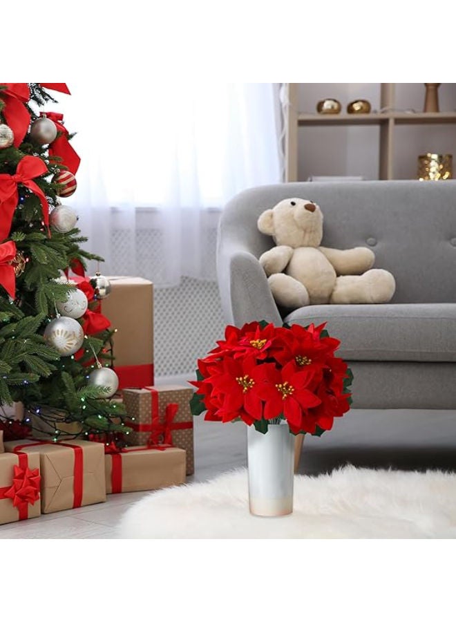 6 Pack Poinsettias Artificial Christmas Flowers - Image 4