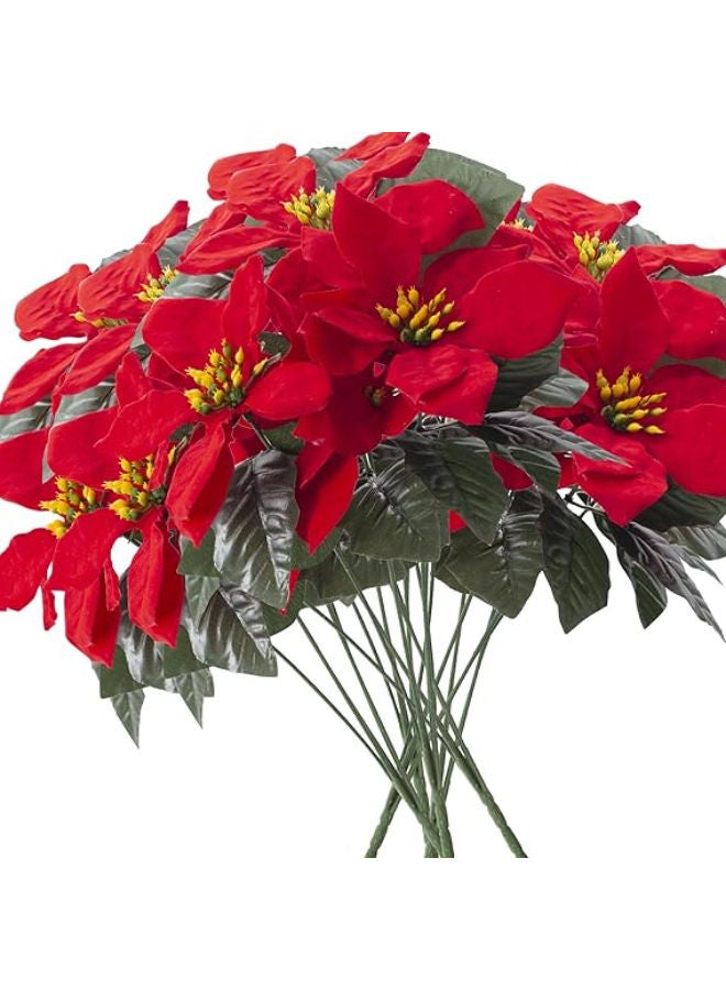 6 Pack Poinsettias Artificial Christmas Flowers - Image 1