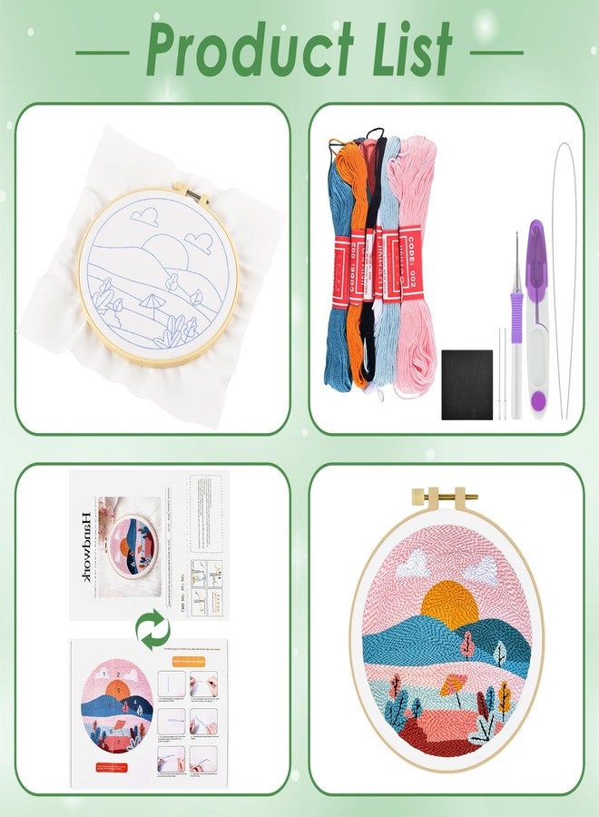 ERKOON Punch Needle Kit Adults Beginners, DIY Easy Landscapes Embroidery Set for Starter Art Craft, Needling Punch Project with Patterns, Tools, Yarns, Hoop, Instruction (Summer) - Image 2