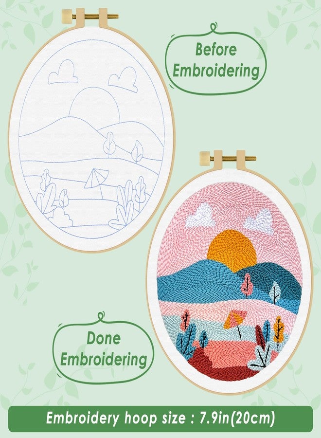 ERKOON Punch Needle Kit Adults Beginners, DIY Easy Landscapes Embroidery Set for Starter Art Craft, Needling Punch Project with Patterns, Tools, Yarns, Hoop, Instruction (Summer) - Image 3