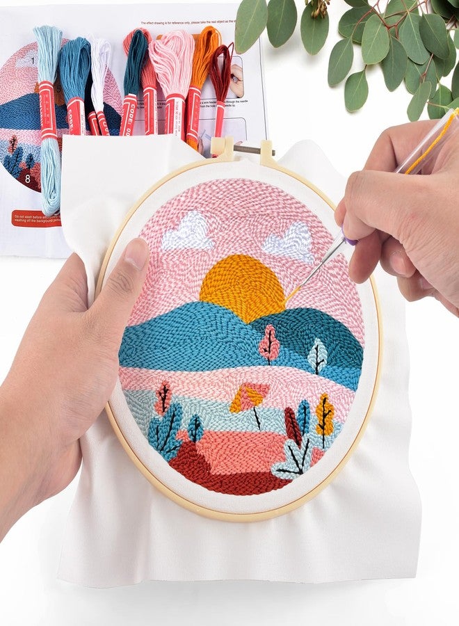 ERKOON Punch Needle Kit Adults Beginners, DIY Easy Landscapes Embroidery Set for Starter Art Craft, Needling Punch Project with Patterns, Tools, Yarns, Hoop, Instruction (Summer) - Image 5