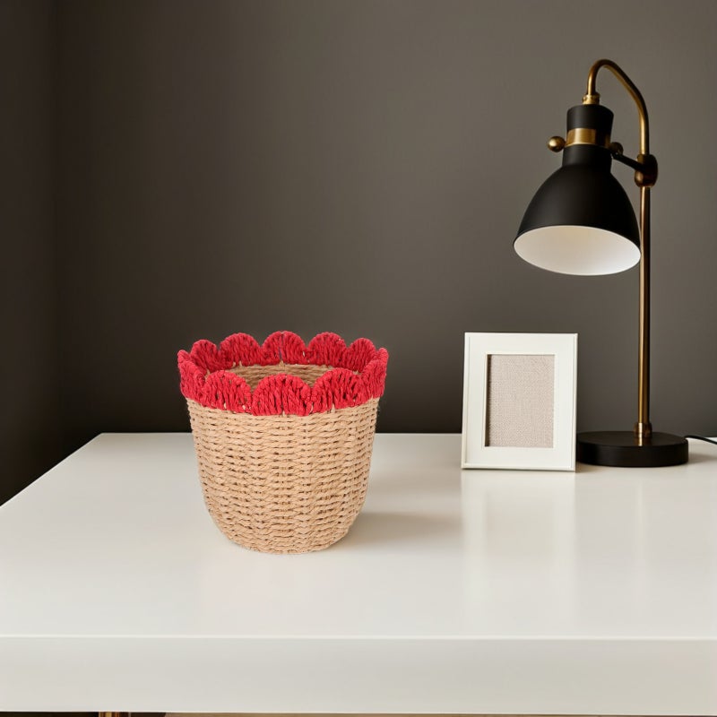 Handwoven Paper Rope Basket: Organizer Bin Farmhouse Round Trash Can Wastepaper Basket for Office Home Bedroom Living Room - Image 4