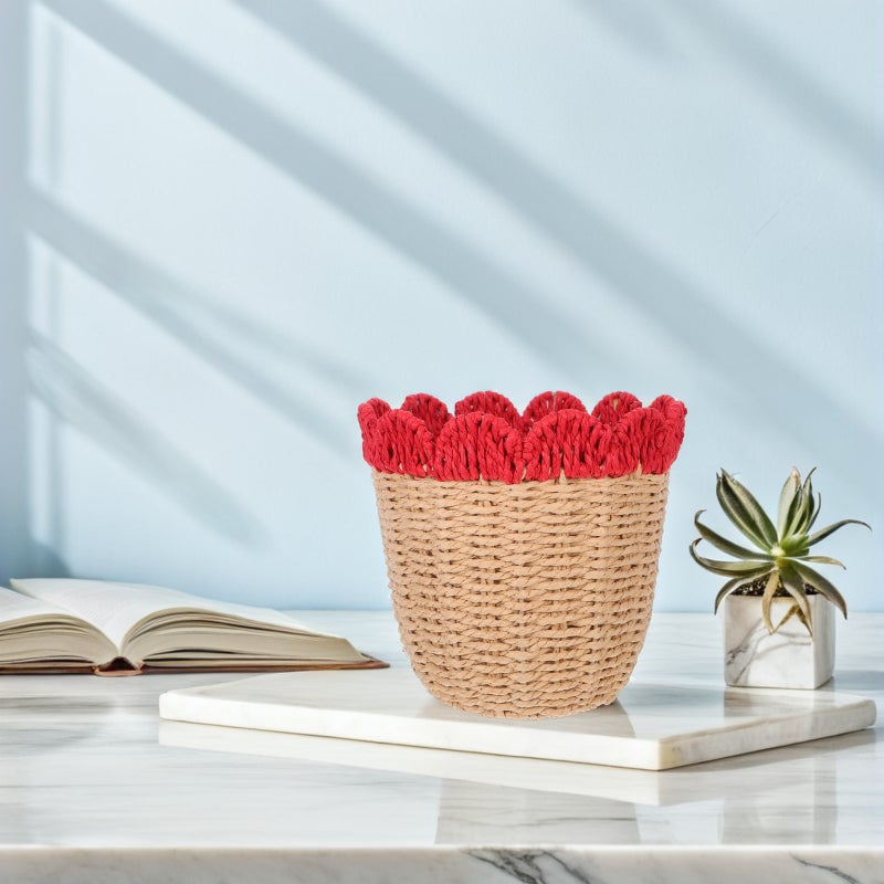 Handwoven Paper Rope Basket: Organizer Bin Farmhouse Round Trash Can Wastepaper Basket for Office Home Bedroom Living Room - Image 2
