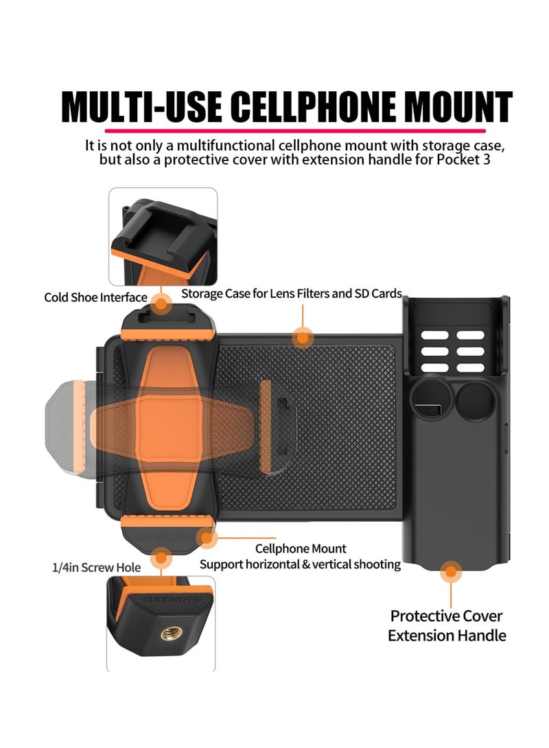 كاست ويف Cellphone Extended Holder Adapter for DJI Osmo Pocket 3 Camera Handle Extension Frame Accessories Cold Shoe Light Mic Tripod Expansion Mount Filter Case - Image 3