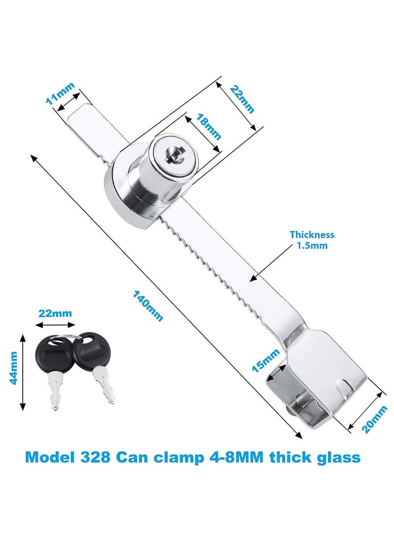 Glass Showcase Cabinet Locks 4 Set Sliding Glass Door Ratchet Locks Durable Drawer Cabinet Door Locks Sliding Door Frame Locks for Display Drawer Cupboard Mail Box Door Showcase (with 8 Keys)  - Image 2