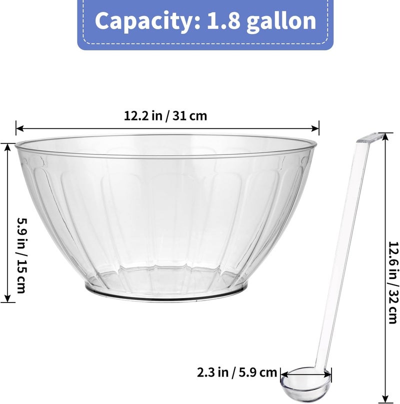 MOLIGOU Plastic Punch Bowl with Ladle, 1.8 Gallon Large Punch Bowl for Parties, Clear Serving Bowl for Salad, Snack, Candy - Image 2