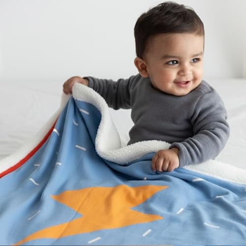 TIDY SLEEP Baby Knitted Fleece Double Layered Blanket Size 100x120 CM (BlueFlash) - Image 1