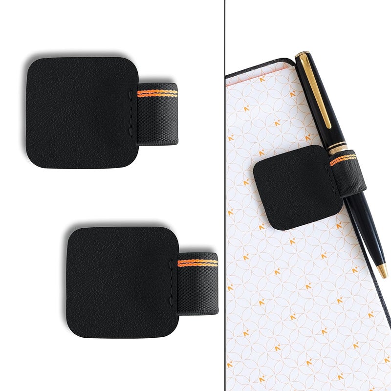 NEORAH — Pen Loop for Diaries, Planners, journals, notebooks, Sketchbook | Pack of 2 | Self Adhesive Pen Loop Holder | Elastic Loop for Pen Even for Big Barrels | Durable Vegan Leatherette – Black - Image 1