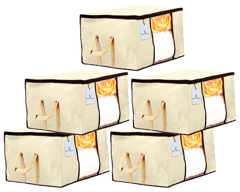 Kuber Industries Underbed Storage Bag Storage Organiser Blanket Cover Set of 5 Ivory Extra Large Size - Image 1