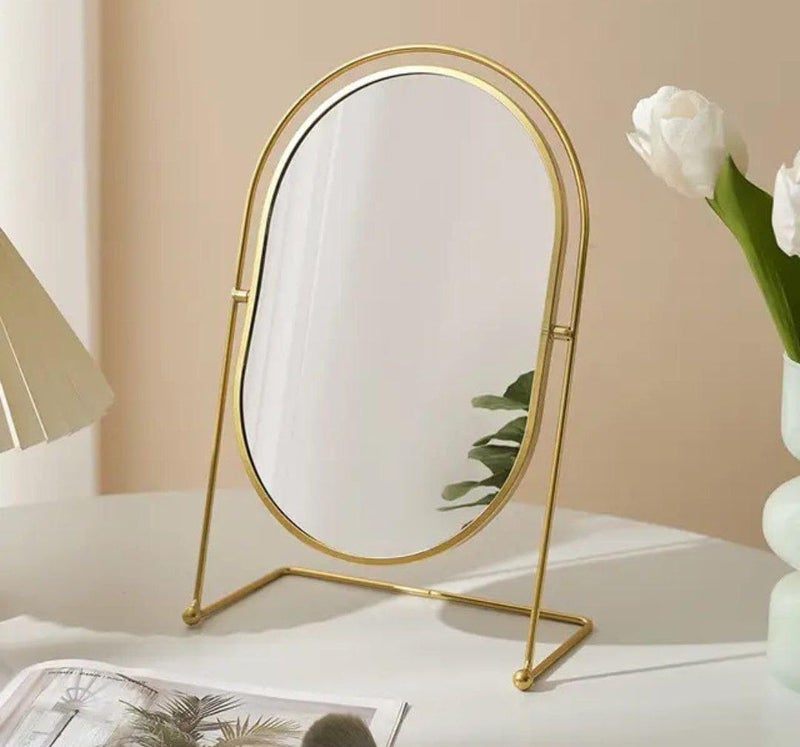 Generic Oval Vanity Mirror, Gold Metal Frame, Princess Style, Standing Tabletop Design, Decorative .KL - Image 1