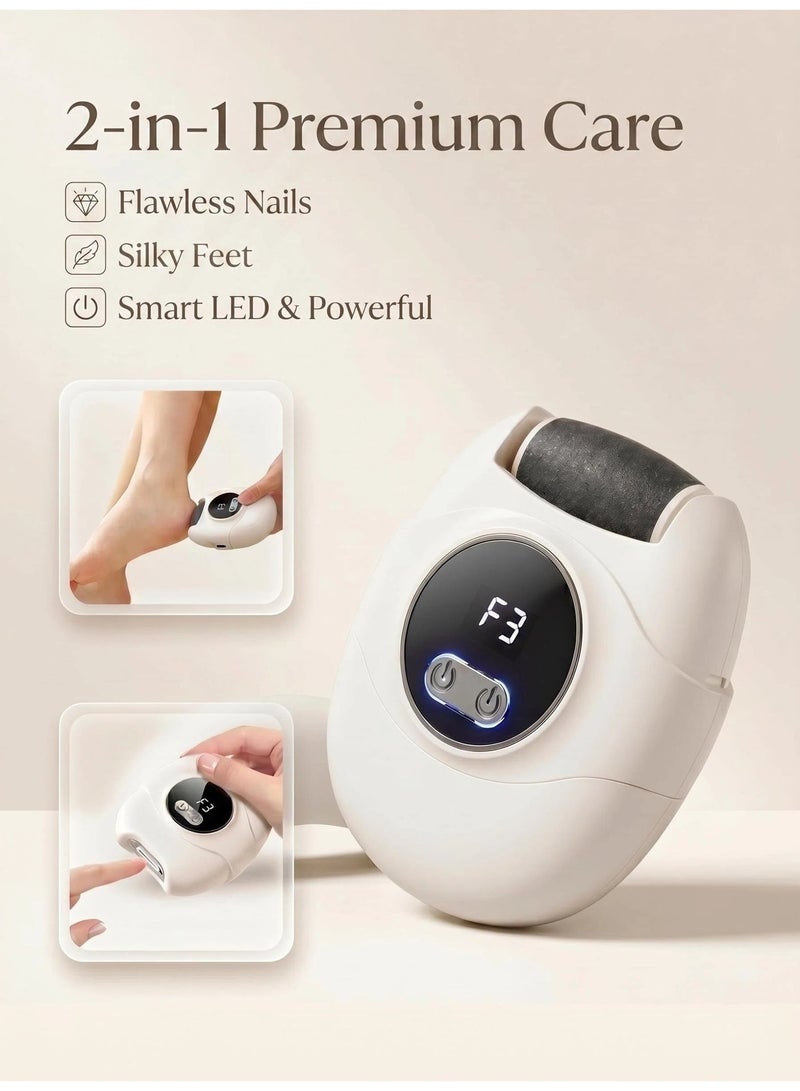 Electric Nail Clipper & Callus Remover 2 in 1, Rechargeable Foot File with 3 Speeds, LCD Display, Quartz Grinding Head & Nail Catcher for Smooth Feet and Safe Nail Care - Image 1