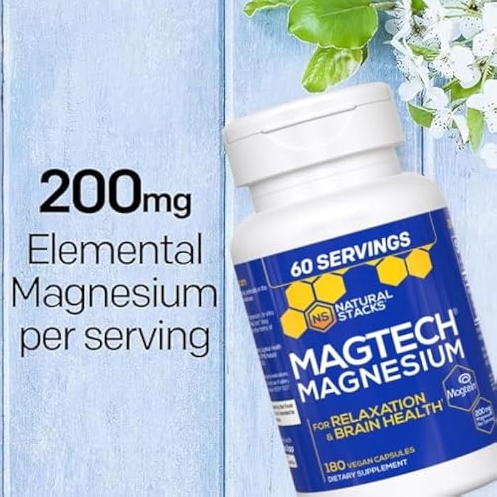 Natural Stacks MagTech Magnesium Supplement - 3 Forms of Magnesium: Magtein L-Threonate, Glycinate & Taurate - 200mg Chelated Magnesium Complex - Supports Relaxation & Brain Health - 180 Capsules - Image 5