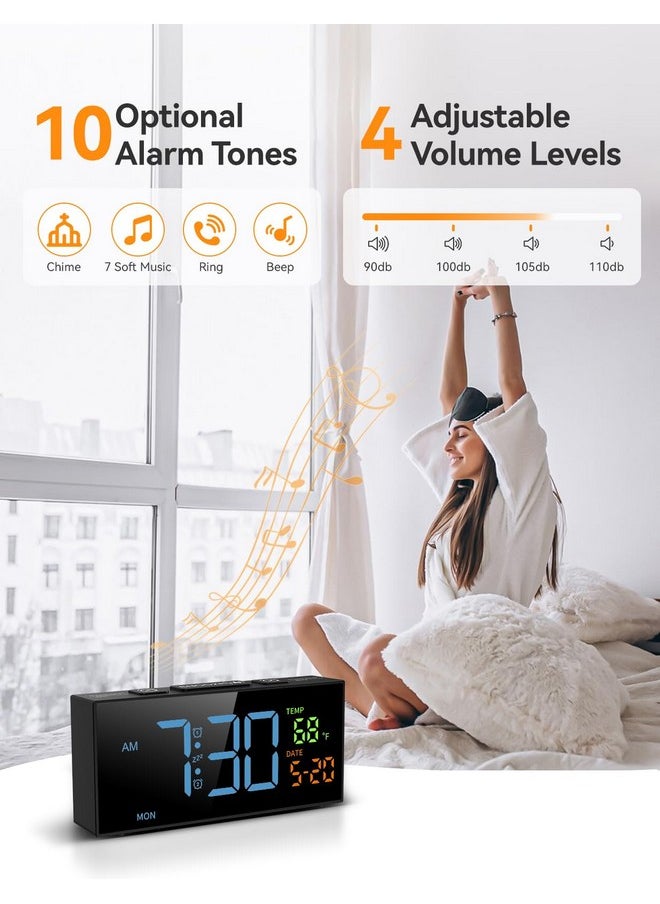 Netzu Alarm Clocks For Bedrooms, Digital Alarm Clock With Date Temperature And Weekday, Manual Dst, Snooze, 2 Alarms, 4 Volumes Bedside Desk Clock For Living Room Home (Black And Blue)  - Image 2