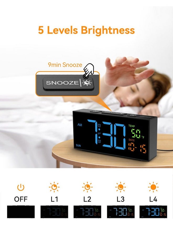 Netzu Alarm Clocks For Bedrooms, Digital Alarm Clock With Date Temperature And Weekday, Manual Dst, Snooze, 2 Alarms, 4 Volumes Bedside Desk Clock For Living Room Home (Black And Blue)  - Image 5