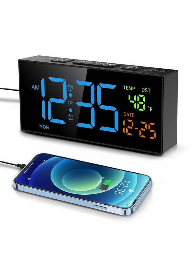 Netzu Alarm Clocks For Bedrooms, Digital Alarm Clock With Date Temperature And Weekday, Manual Dst, Snooze, 2 Alarms, 4 Volumes Bedside Desk Clock For Living Room Home (Black And Blue)  - Image 1