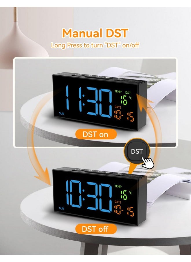 Netzu Alarm Clocks For Bedrooms, Digital Alarm Clock With Date Temperature And Weekday, Manual Dst, Snooze, 2 Alarms, 4 Volumes Bedside Desk Clock For Living Room Home (Black And Blue)  - Image 4