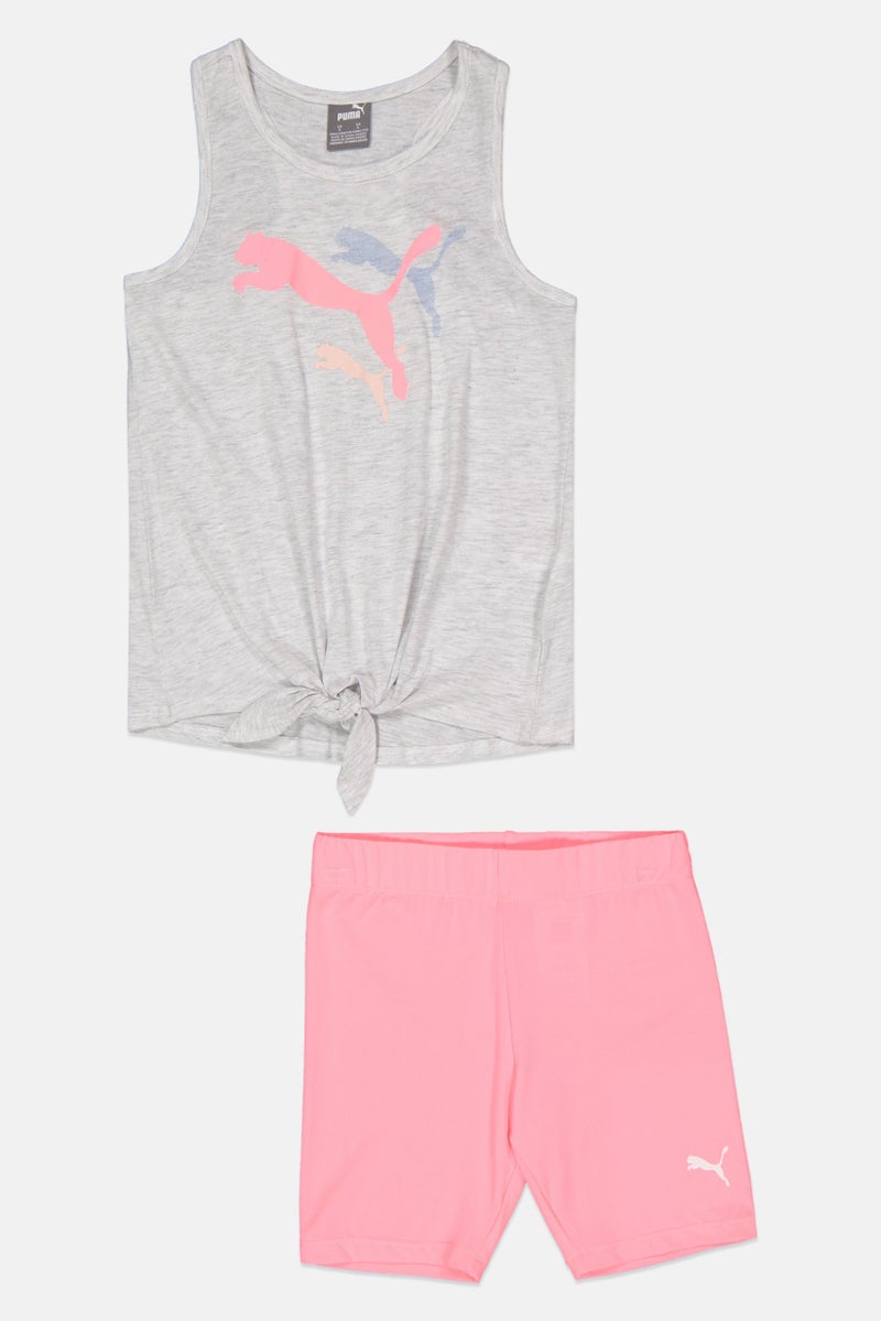 PUMA Kids Girl 2 Pieces Sportswear Fit Top And Short Set, Pink/Light Grey - Image 1