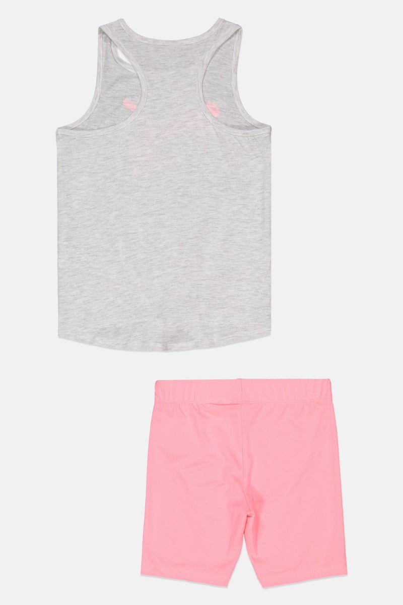 PUMA Kids Girl 2 Pieces Sportswear Fit Top And Short Set, Pink/Light Grey - Image 2
