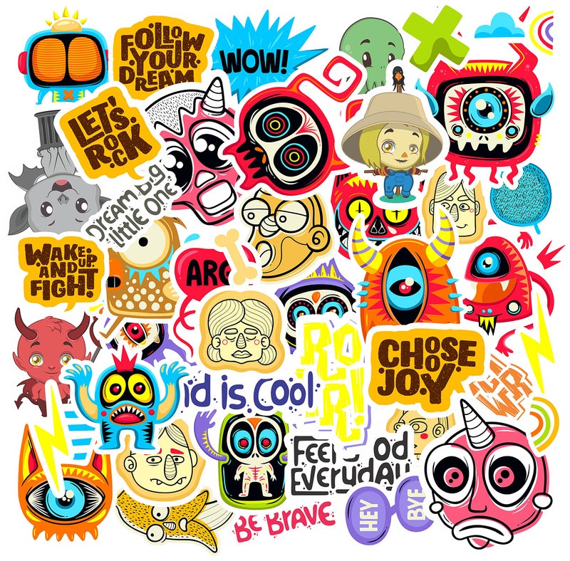 iberry's 50 pcs Stickers for Laptop Mobile Phones Computer Bicycle Luggage Scrapbooks Gadgets | Waterproof Stickers|Monster Collection Stickers| Laptop Sticker- Set of 50 Stickers (03) - Image 1
