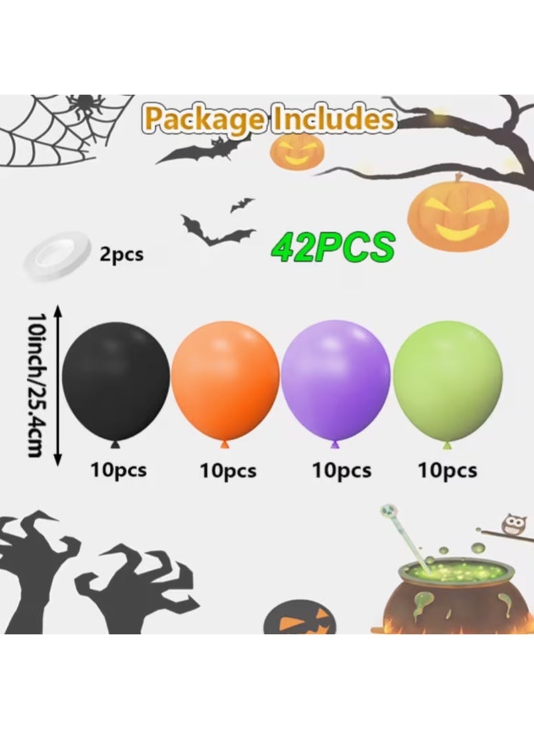 42pcs 10-inch Black, Orange, Purple, and Green Latex Balloons in Four Colors, Halloween-themed Party Decoration Balloon Set - Image 2