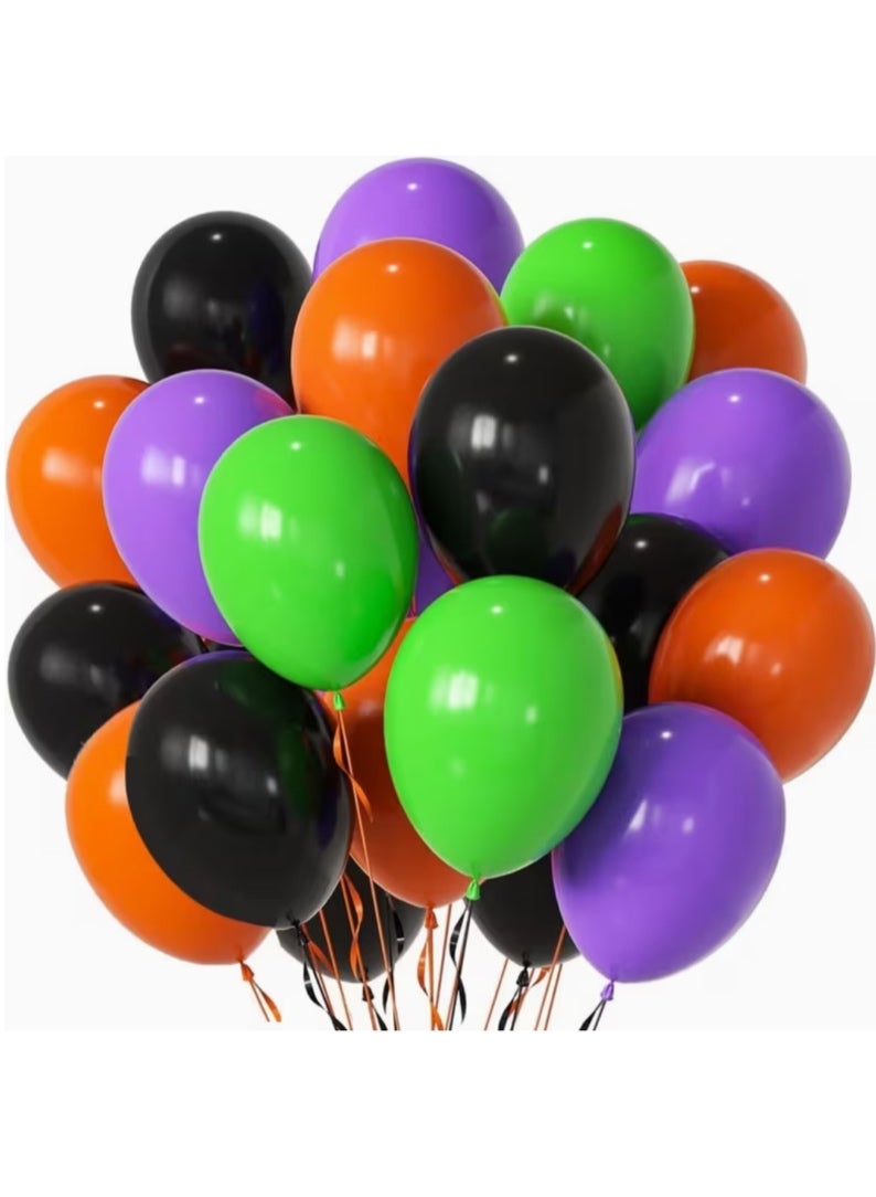 42pcs 10-inch Black, Orange, Purple, and Green Latex Balloons in Four Colors, Halloween-themed Party Decoration Balloon Set - Image 1
