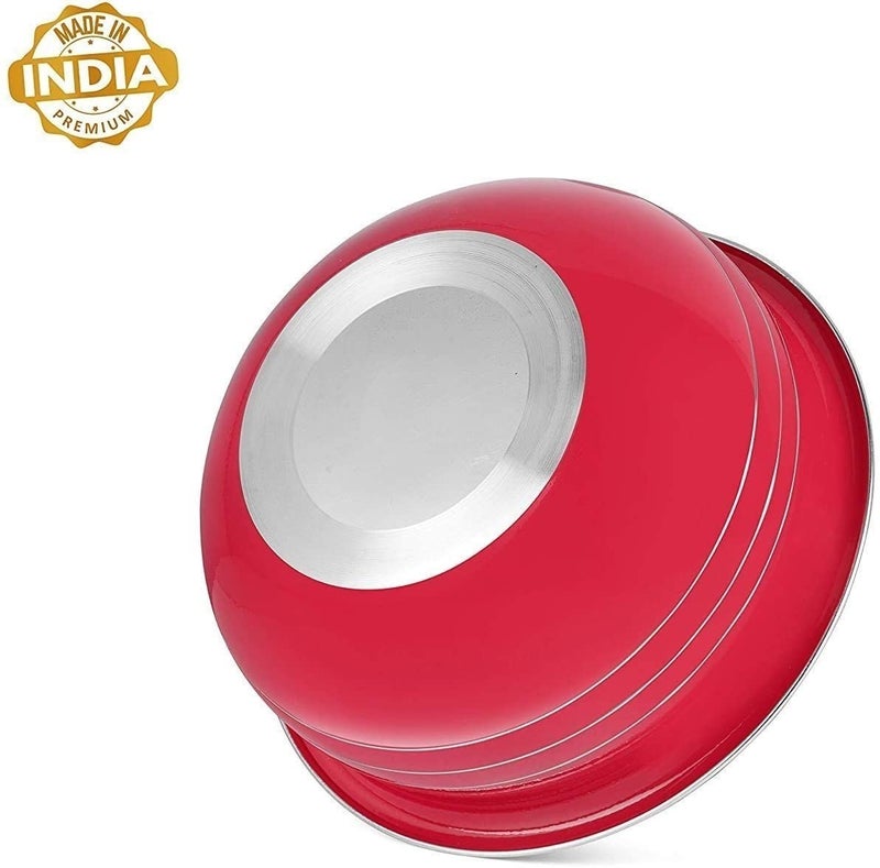 Stainless Steel Powder Coating Handi/Bowl Set Without Lid Cookware (Size: 300 ml, 550 ml, 750 ml, 1100 ml, 1500 ml) Set of 5 Pieces Red Handi  - Image 2