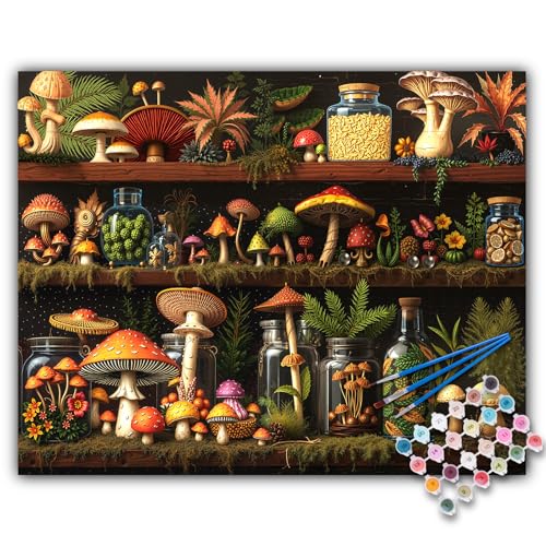 Offito Paint by Numbers Kit for Adults Mushroom Acrylic Adult Paint by Number Kits on Canvas for Beginner Shelf DIY Oil Painting by Numbers for Adults Kit Perfect for Home Decor Gift 16x20 - Image 1