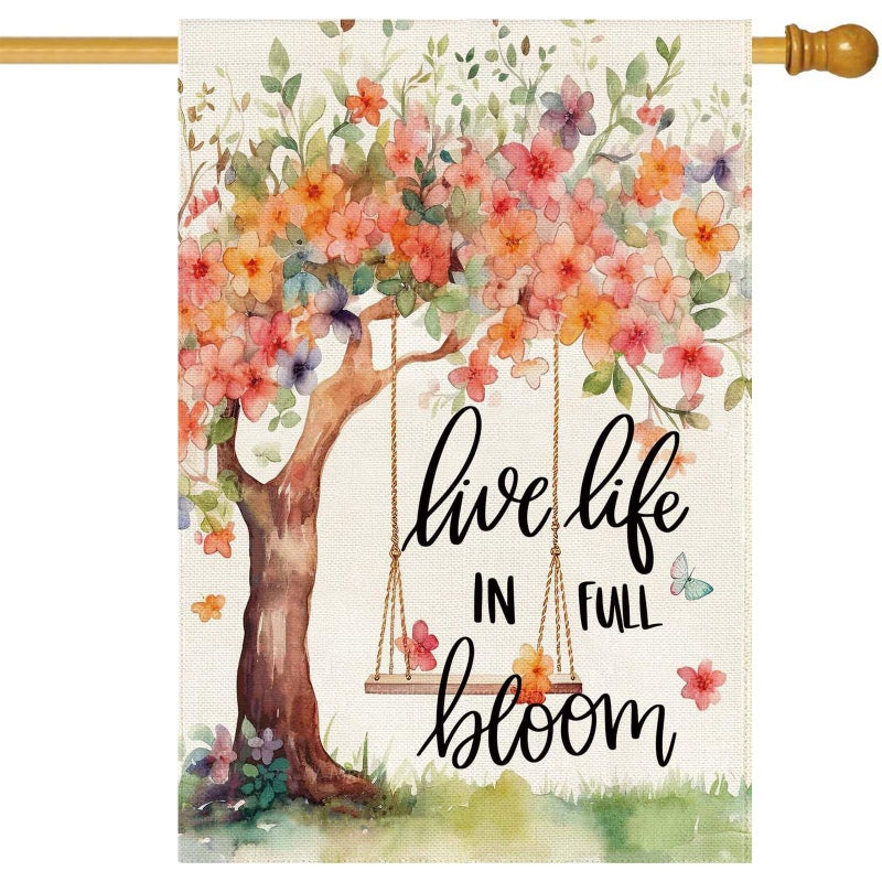 Baccessor Spring Summer House Flag, Flower Tree Swing Butterflies Floral Large Yard Flag for Outside Double Sided Burlap Outdoor Porch Decor 28 x 40 Inch - Image 1