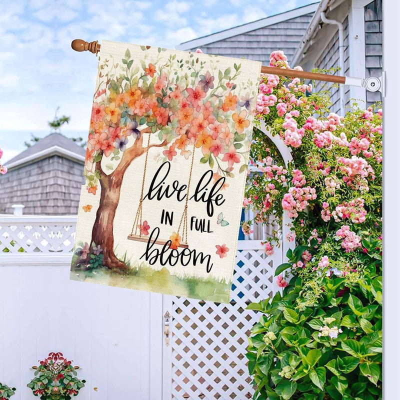 Baccessor Spring Summer House Flag, Flower Tree Swing Butterflies Floral Large Yard Flag for Outside Double Sided Burlap Outdoor Porch Decor 28 x 40 Inch - Image 2