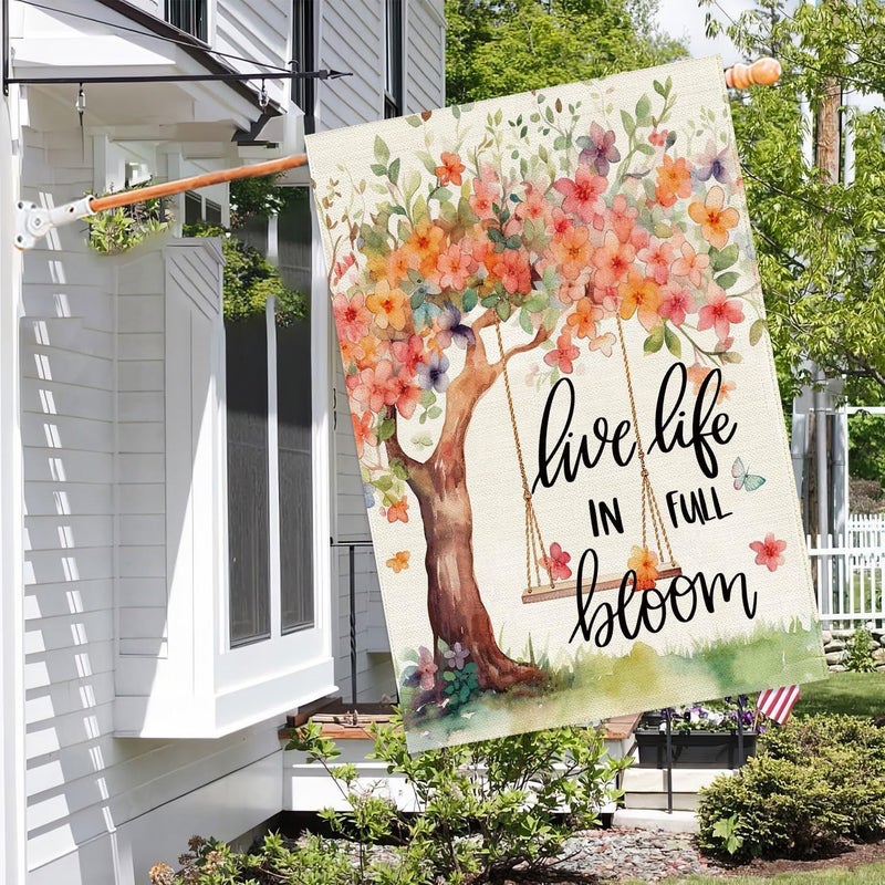 Baccessor Spring Summer House Flag, Flower Tree Swing Butterflies Floral Large Yard Flag for Outside Double Sided Burlap Outdoor Porch Decor 28 x 40 Inch - Image 3