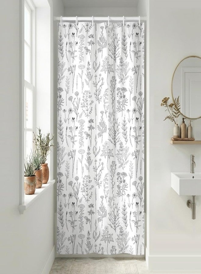 Coxila Narrow Stall Shower Curtain 36 x 72 Inch, Vintage Wildflower Black and White Bath Curtains for Small Bathroom, Retro Floral Modern Farmhouse Rustic Polyester Fabric, 7 Hooks Included - Image 1