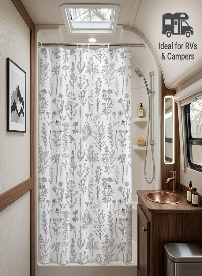 Coxila Narrow Stall Shower Curtain 36 x 72 Inch, Vintage Wildflower Black and White Bath Curtains for Small Bathroom, Retro Floral Modern Farmhouse Rustic Polyester Fabric, 7 Hooks Included - Image 3