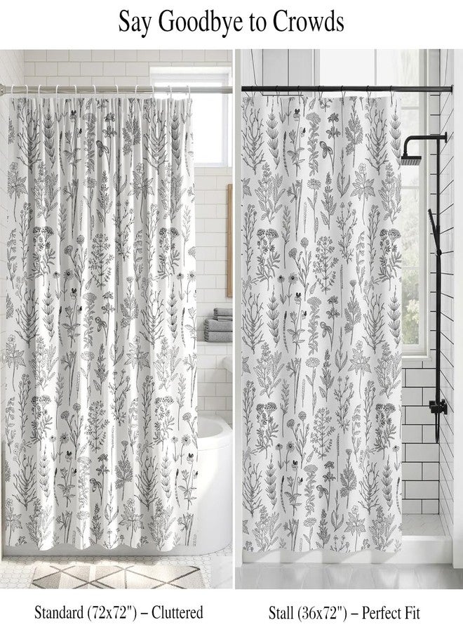 Coxila Narrow Stall Shower Curtain 36 x 72 Inch, Vintage Wildflower Black and White Bath Curtains for Small Bathroom, Retro Floral Modern Farmhouse Rustic Polyester Fabric, 7 Hooks Included - Image 2