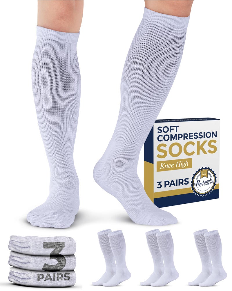 Pembrook Compression Socks for Men - 3 Pack | Compression Socks for Flying, Athletics, Work | Graduated Athletic Compression Socks for Men 9-12 | Whi - Image 1