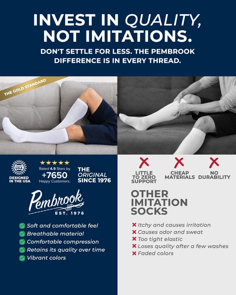 Pembrook Compression Socks for Men - 3 Pack | Compression Socks for Flying, Athletics, Work | Graduated Athletic Compression Socks for Men 9-12 | Whi - Image 3